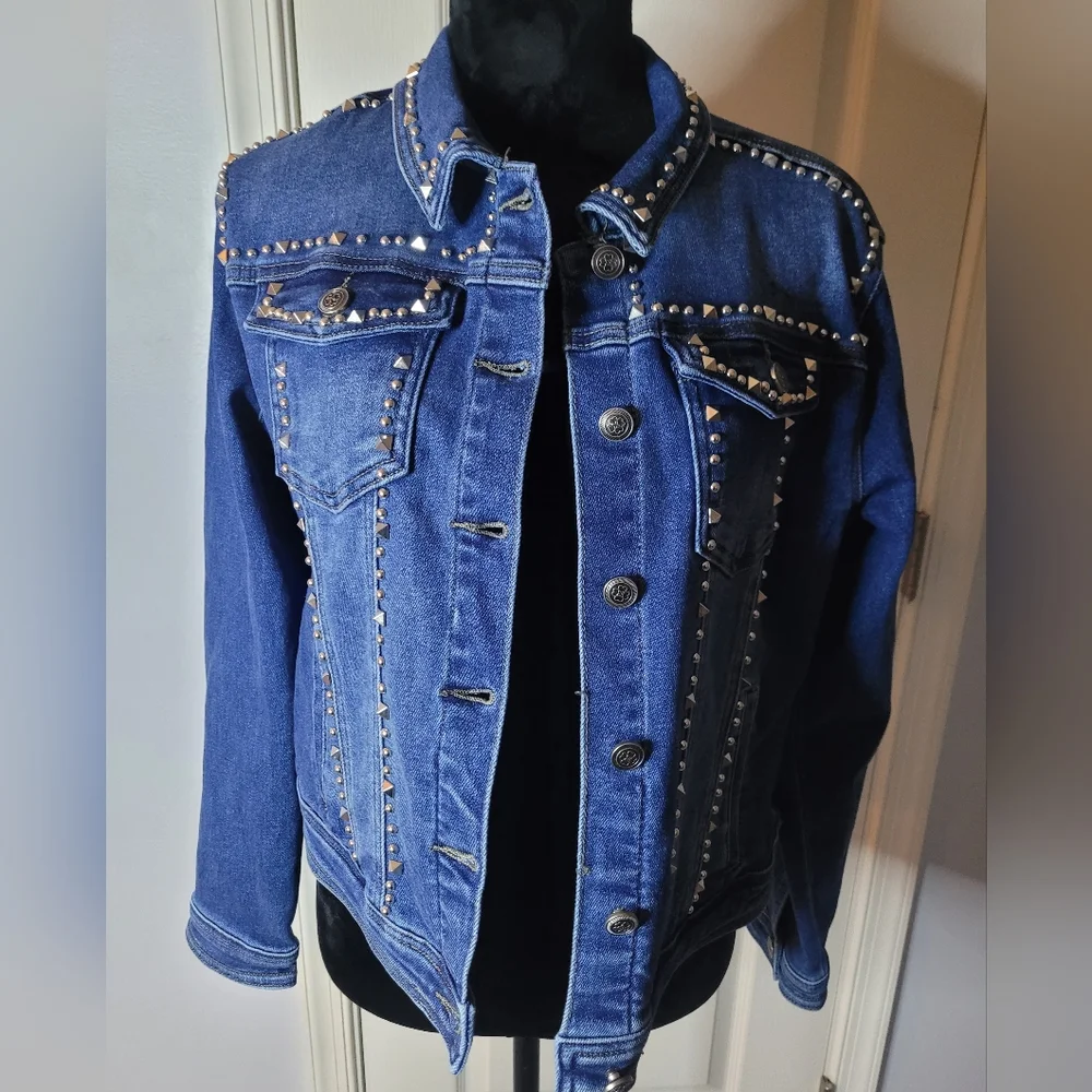 NINA ROSSI Studded Blue Denim‎ Jacket. Sz M. NWT